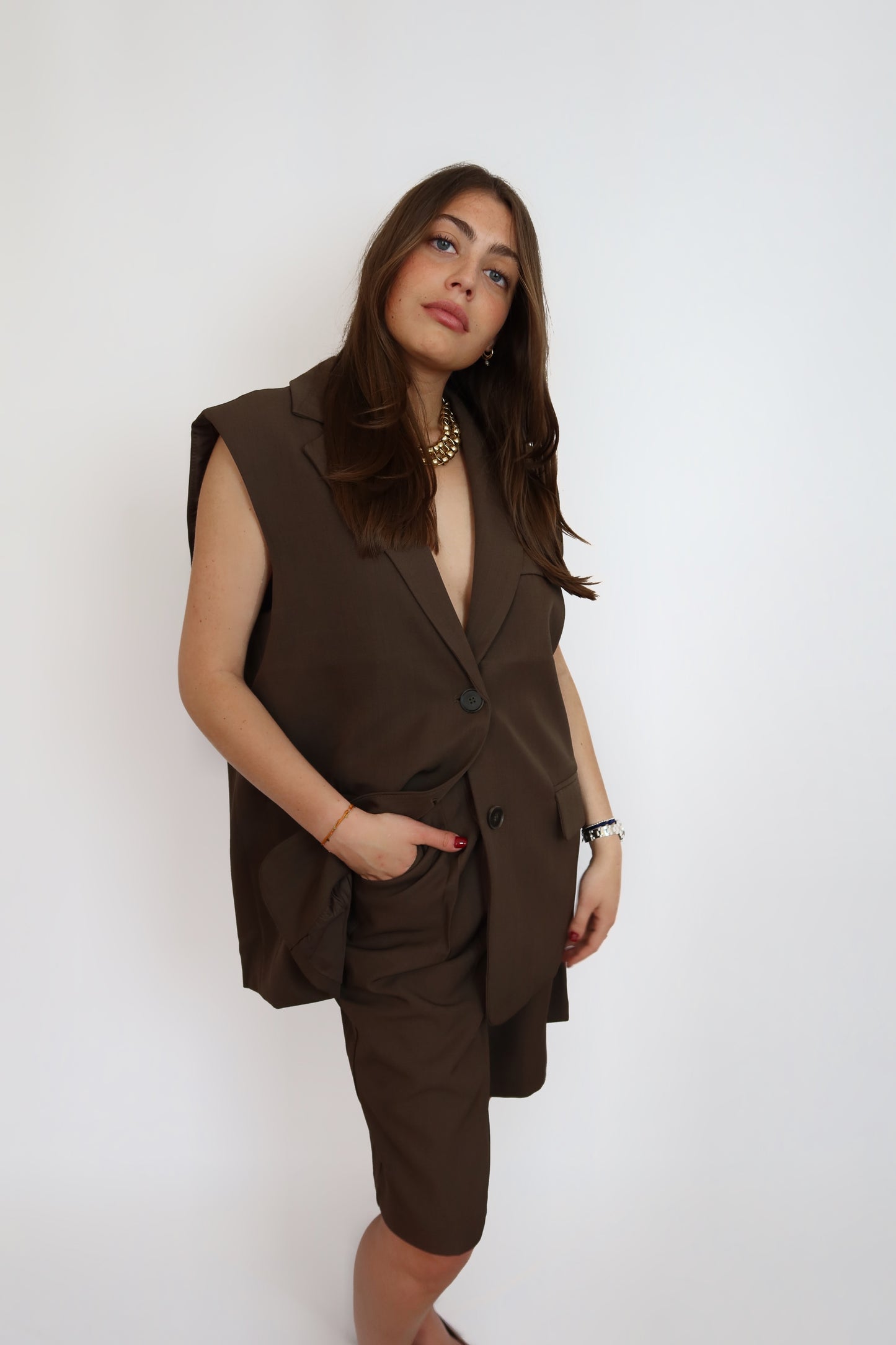 Ensemble tailleur bermuda marron Rebecca